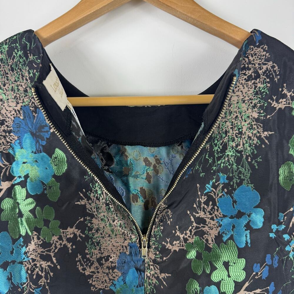 Louche Luxe Women’s 14 Black Green Gold Blue Floral Brocade Sleeveless Top New — image 5 of 8